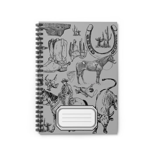 Cowboy Western Spiral Notebook — Ruled Journal with Boots, Horses & Horseshoe Sketches