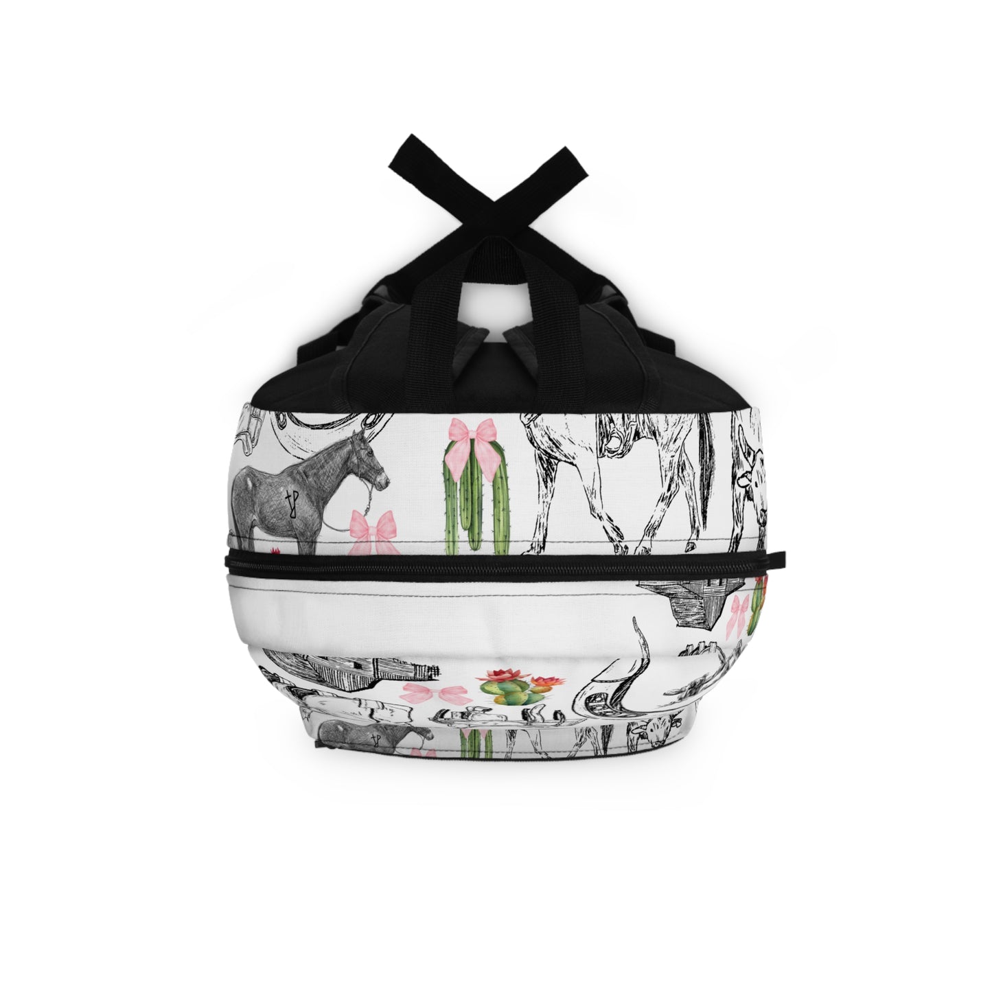 Western Sketch Backpack — Cowboy Horse, Horseshoe & Cactus Pattern