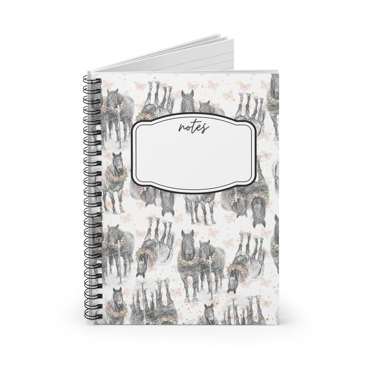 Watercolor Horses Spiral Notebook — 'Notes' Ruled Journal for Equestrian Lovers